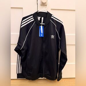 *NEW* Adidas Men's Black Bomber Jacket with White Stripes